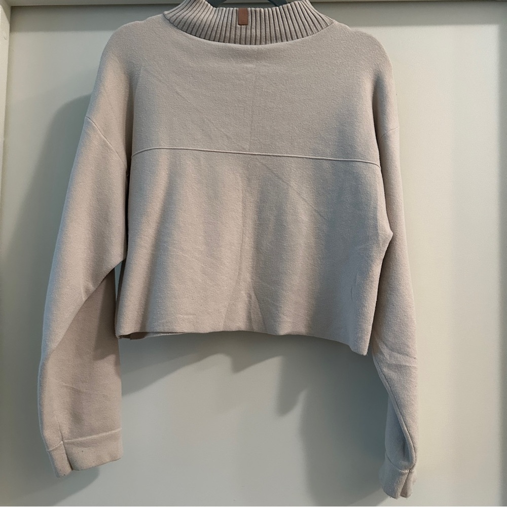 Small - Lunya Cozy Cotton Silk Zip Pullover in Calm Tan - Picture 5 of 6